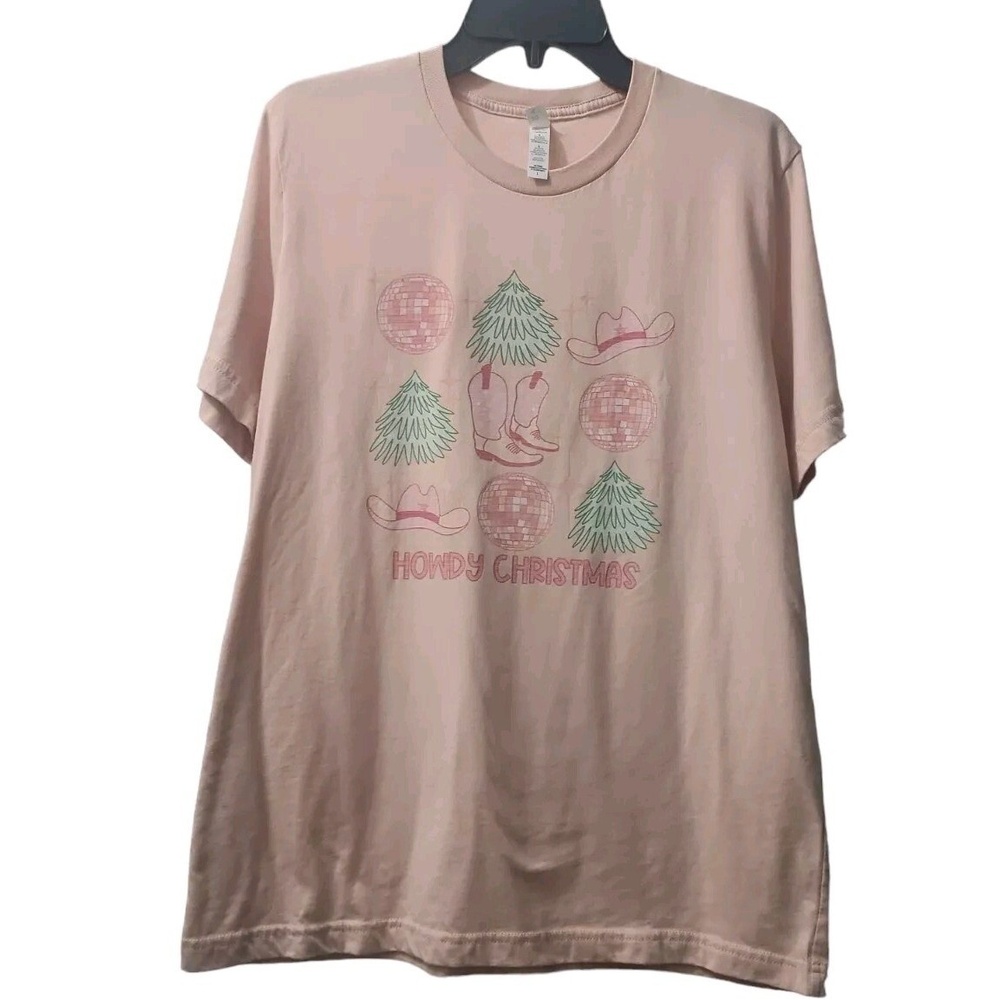 Bella+Canvas Howdy‎ Christmas Graphic Tee Cowboy Boots Disco Ball Large
